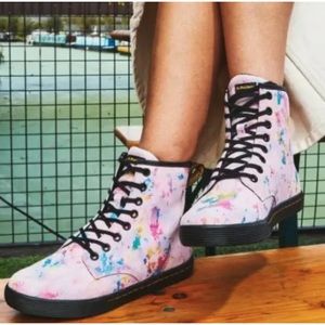 DR MARTENS Sheridan Rainbow CONFETTI SUEDE Moto Combat Boots Shoes Size 6